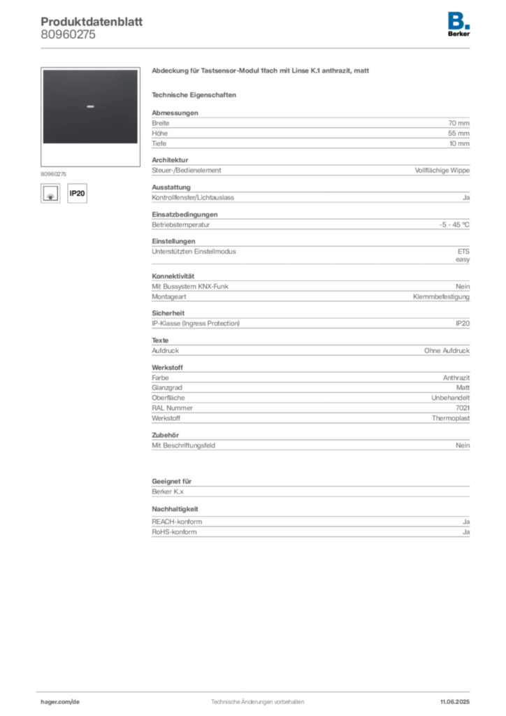 Berker Produktdatenblatt 80960275