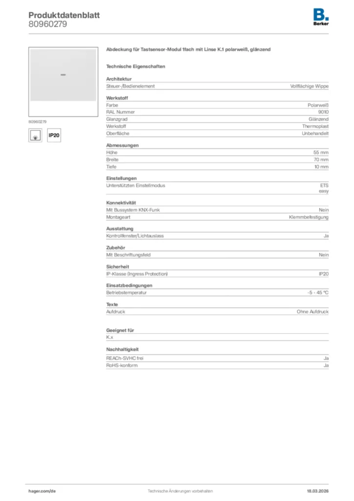 Bild Berker Produktdatenblatt 80960279 | Hager Deutschland
