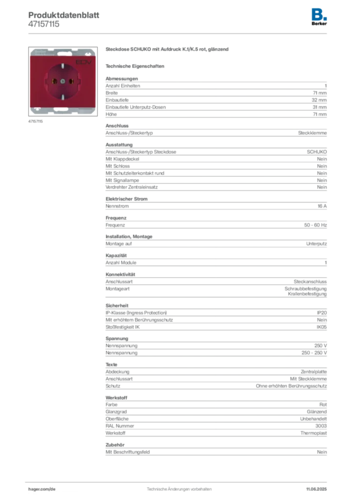 Bild Berker Produktdatenblatt 47157115 | Hager Deutschland