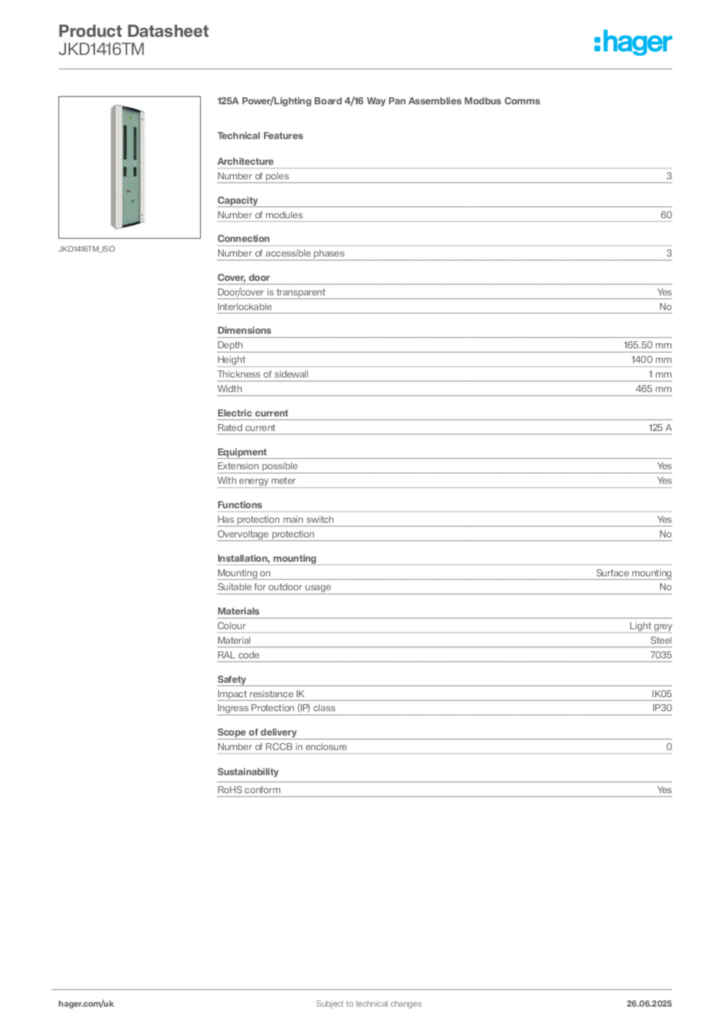 Image Hager Product data sheet JKD1416TM  | Hager