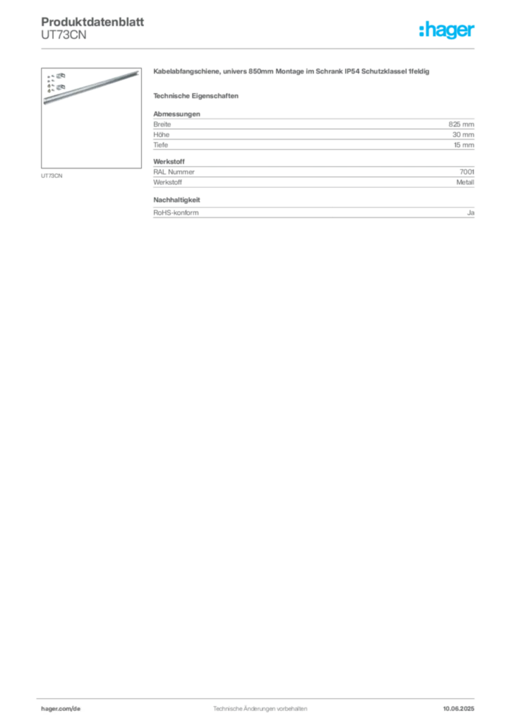 Bild Hager Produktdatenblatt UT73CN | Hager Deutschland