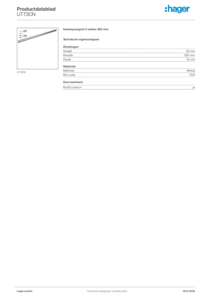 Afbeelding Hager Productdatablad UT73CN | Hager Nederland