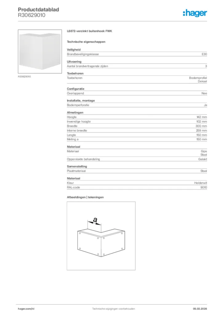 Afbeelding Hager Productdatablad R30629010 | Hager Nederland