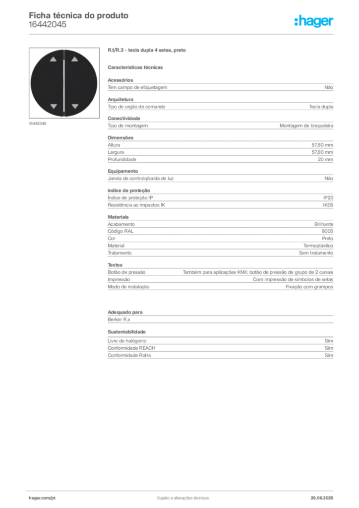 Imagem Hager Ficha técnica do produto 16442045 | Hager Portugal
