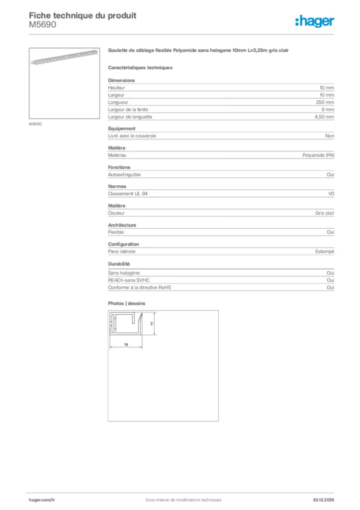 Image Hager Fiche technique du produit M5690 | Hager France