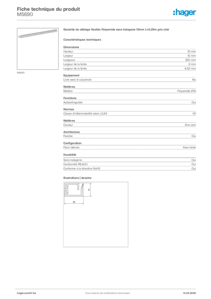 Image Hager Fiche technique du produit M5690 | Hager Belgique