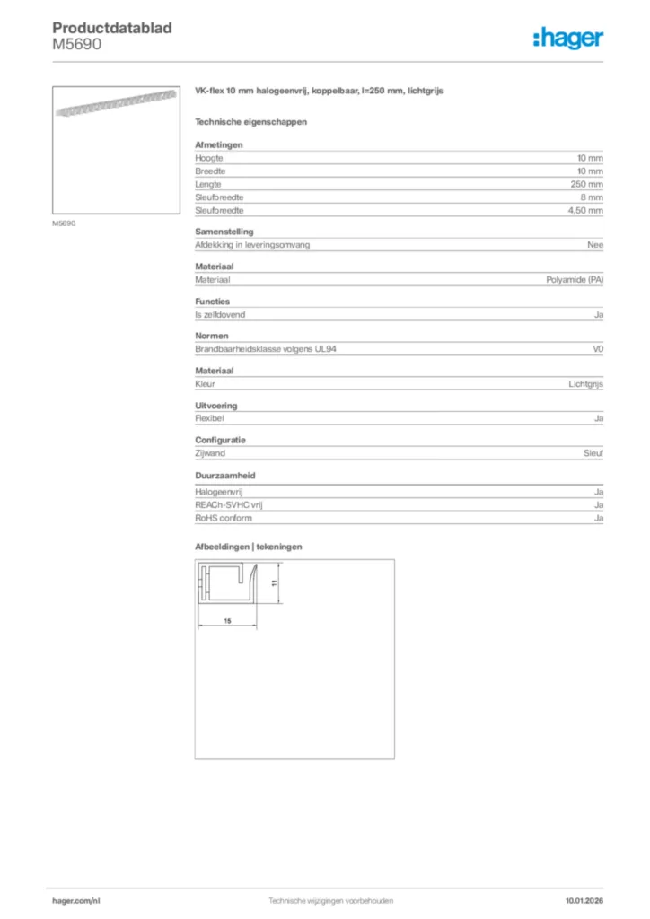 Afbeelding Hager Productdatablad M5690 | Hager Nederland