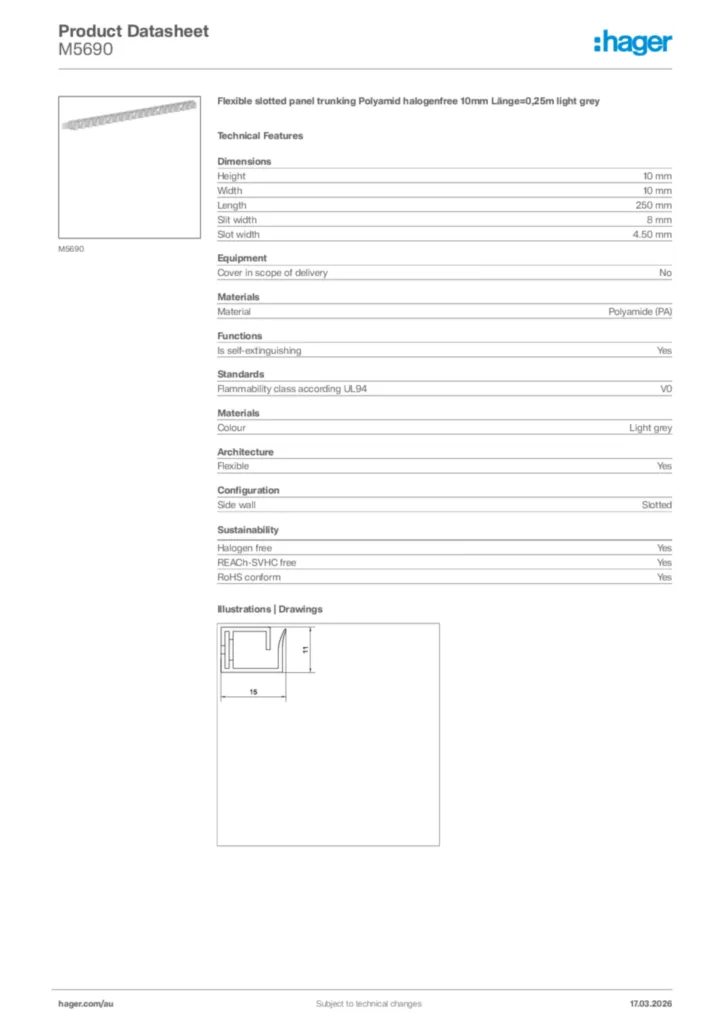 Image Hager Product data sheet M5690  | Hager Australia