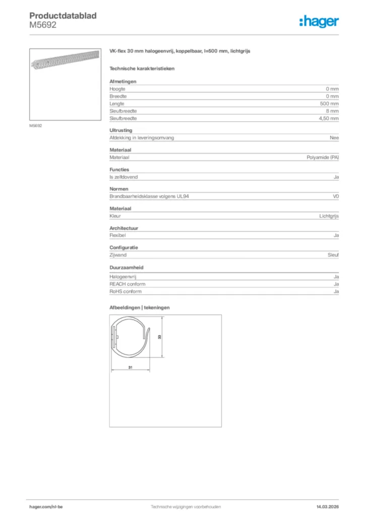 Afbeelding Hager Productdatablad M5692 | Hager Belgium