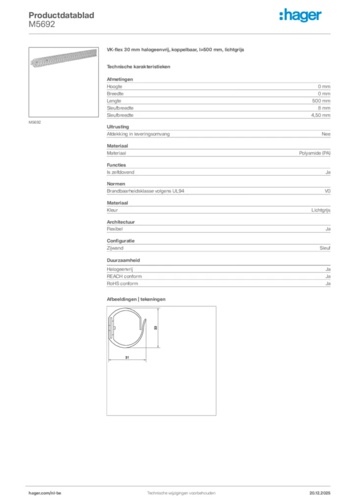 Afbeelding Hager Productdatablad M5692 | Hager Belgium