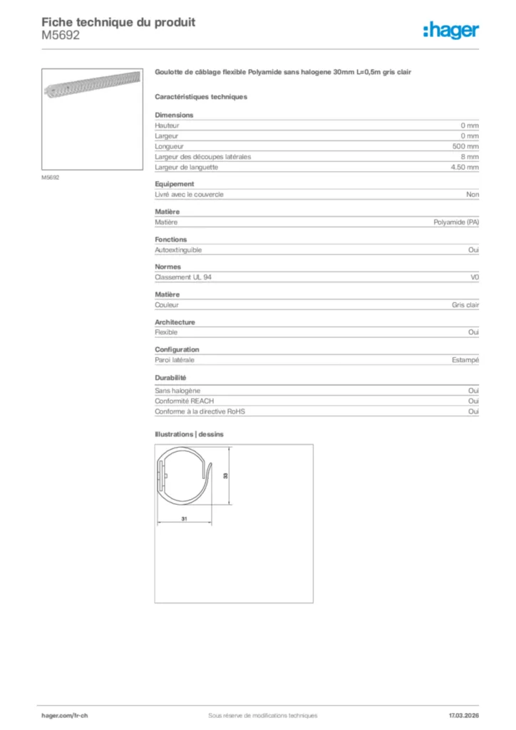 Image Hager Fiche technique du produit M5692 | Hager Suisse