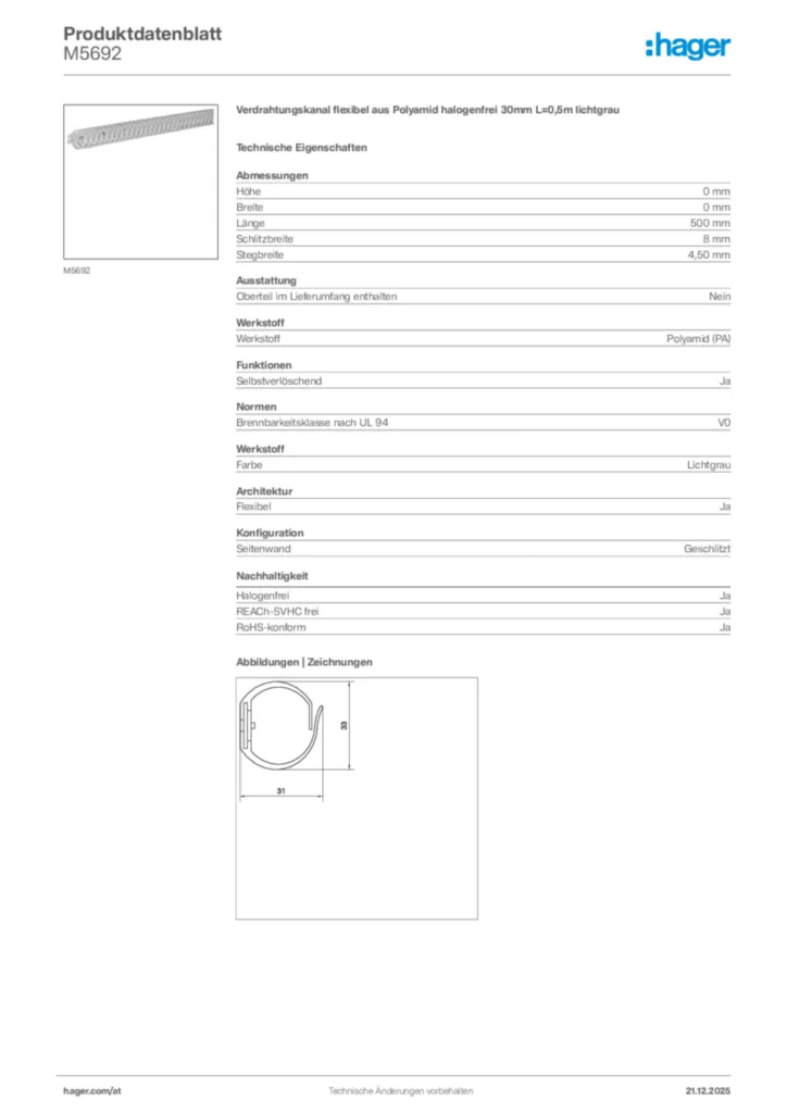 Bild Hager Produktdatenblatt M5692 | Hager Deutschland