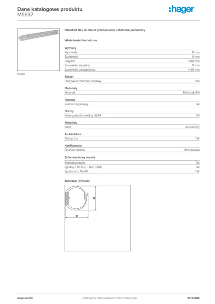 Zdjęcie Hager Dane katalogowe produktu M5692 | Hager Polska