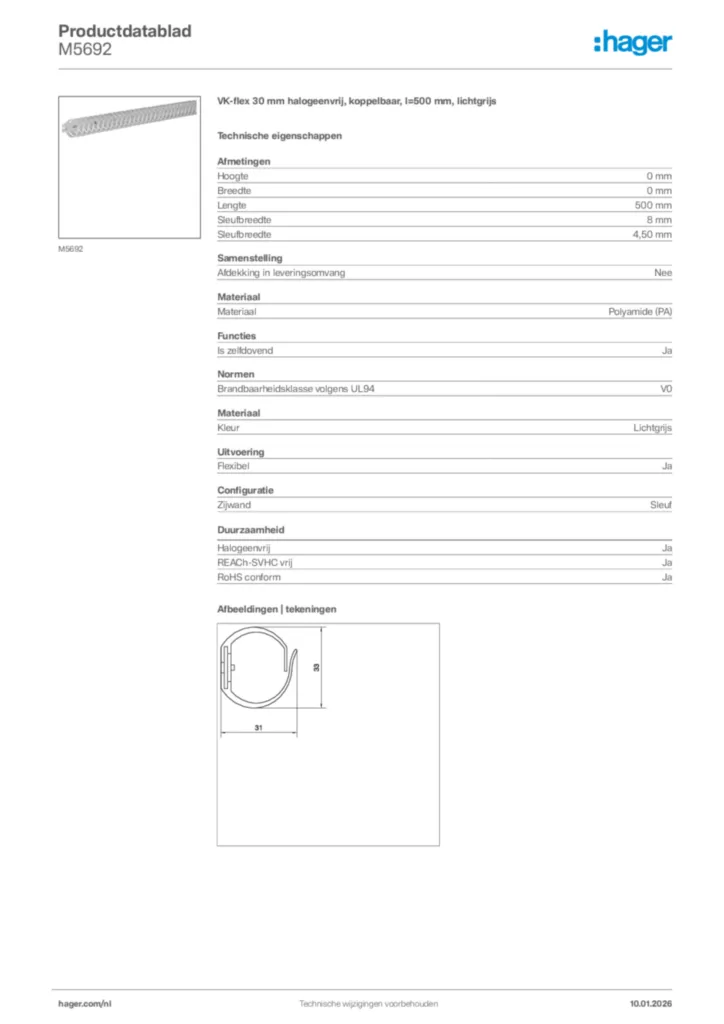 Afbeelding Hager Productdatablad M5692 | Hager Nederland