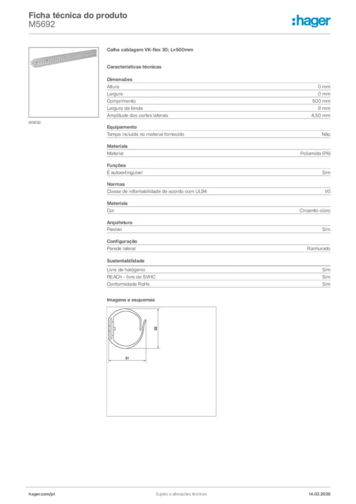 Imagem Hager Ficha técnica do produto M5692 | Hager Portugal