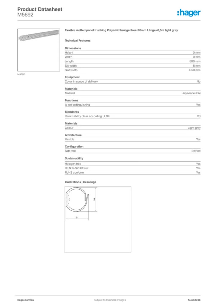 Image Hager Product data sheet M5692  | Hager Australia