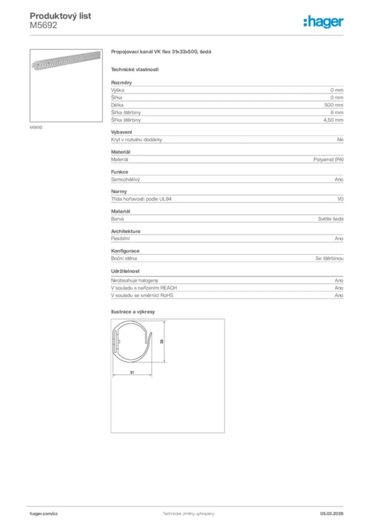 Obrázek Hager Product data sheet M5692 | Hager