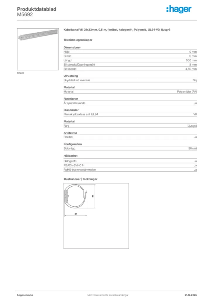 Bild Hager Produktdatablad M5692 | Hager Sverige
