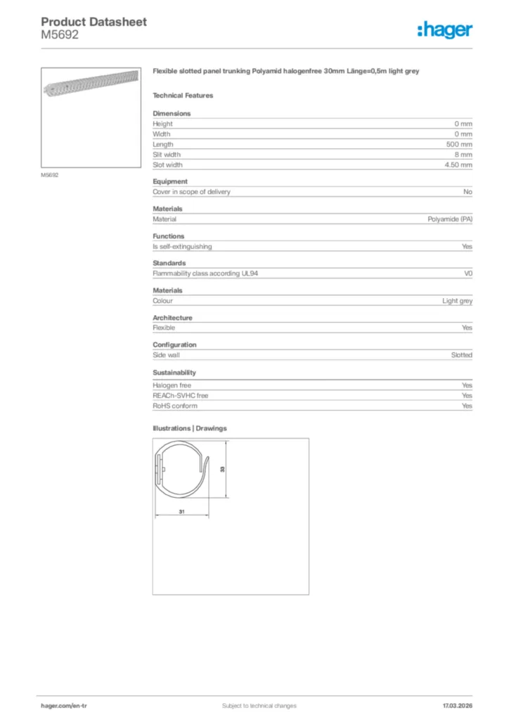 Image Hager Product data sheet M5692  | Hager