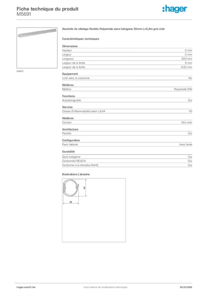 Image Hager Fiche technique du produit M5691 | Hager Belgique