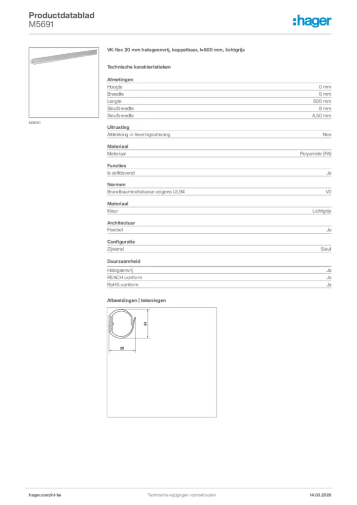 Afbeelding Hager Productdatablad M5691 | Hager Belgium