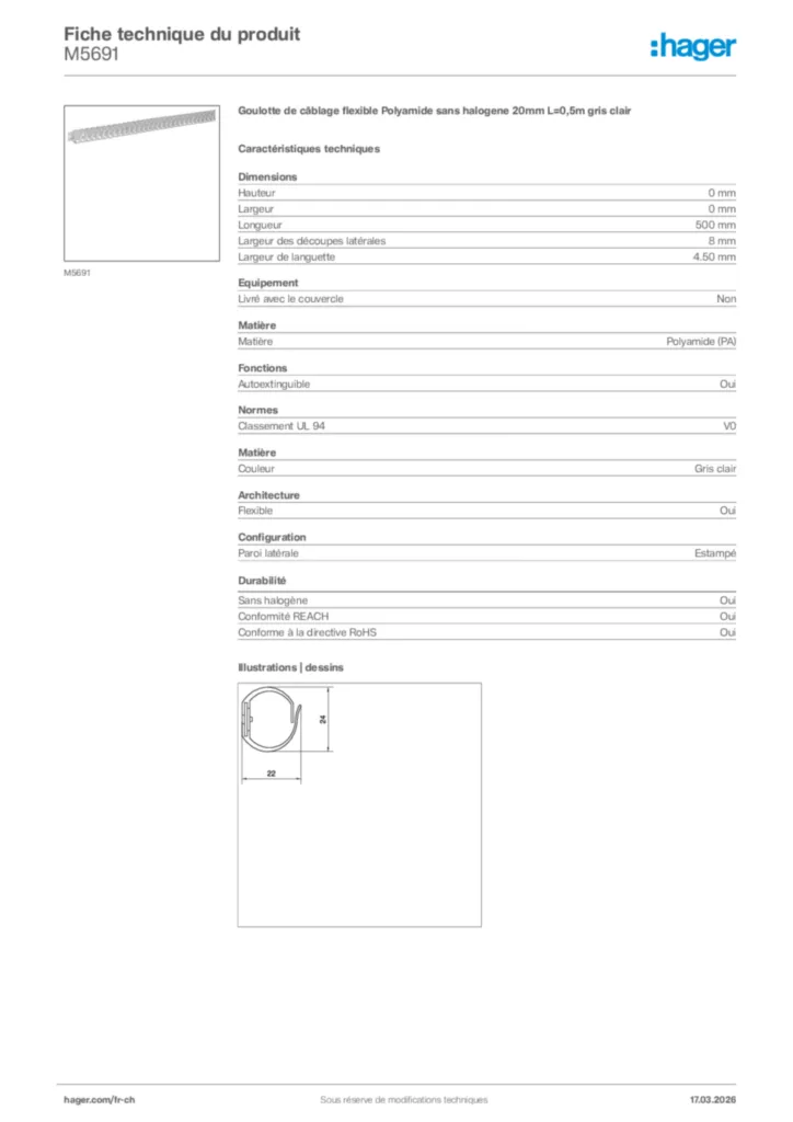 Image Hager Fiche technique du produit M5691 | Hager Suisse
