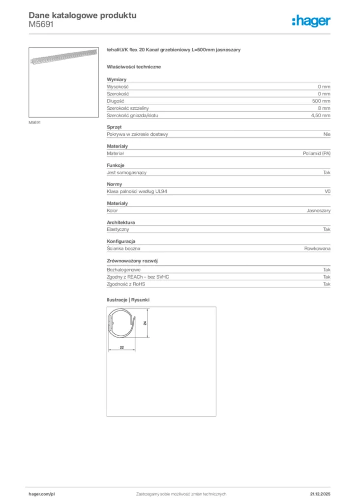 Zdjęcie Hager Dane katalogowe produktu M5691 | Hager Polska
