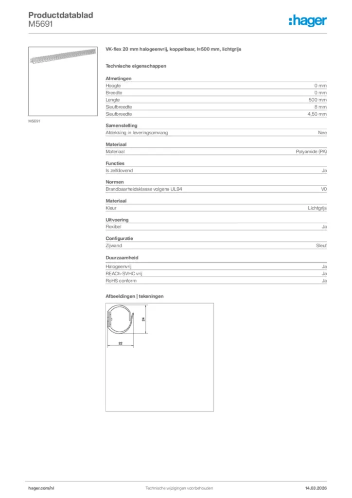 Afbeelding Hager Productdatablad M5691 | Hager Nederland