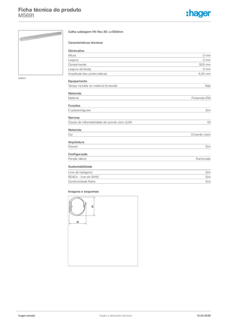Imagem Hager Ficha técnica do produto M5691 | Hager Portugal