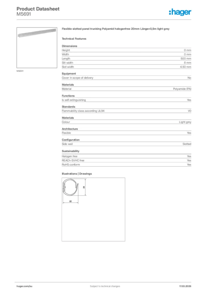 Image Hager Product data sheet M5691  | Hager Australia