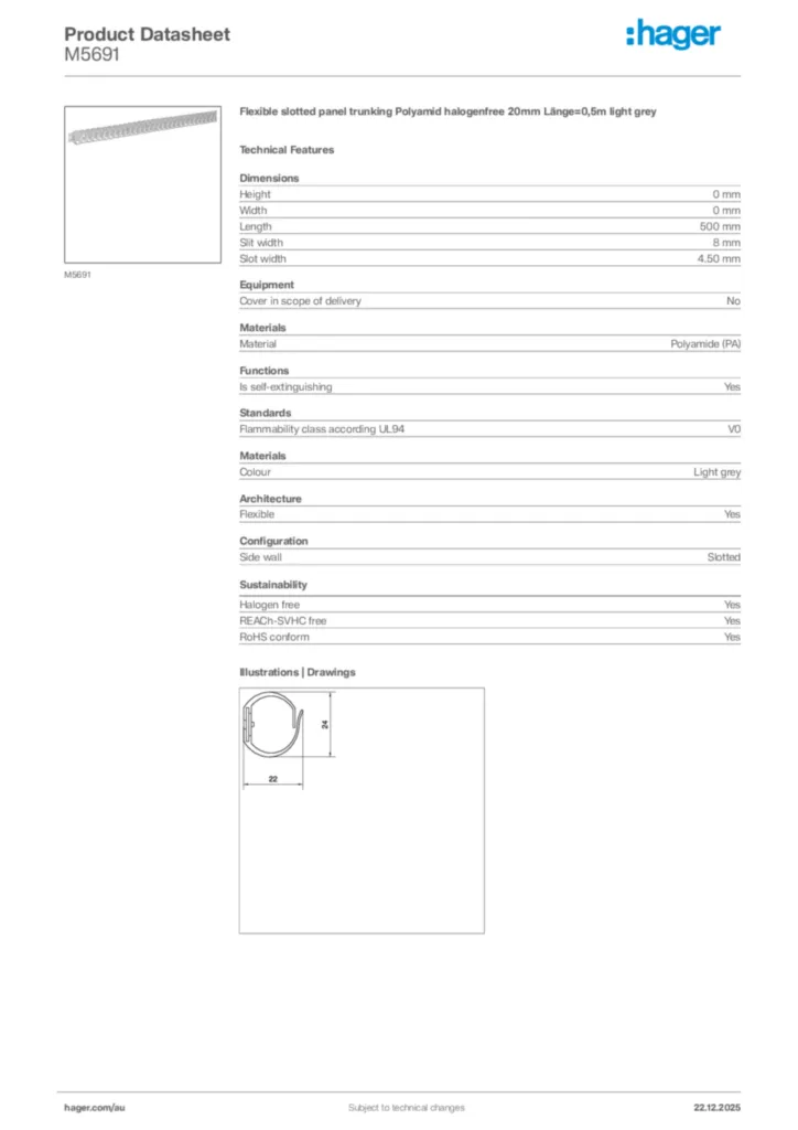Image Hager Product data sheet M5691  | Hager Australia