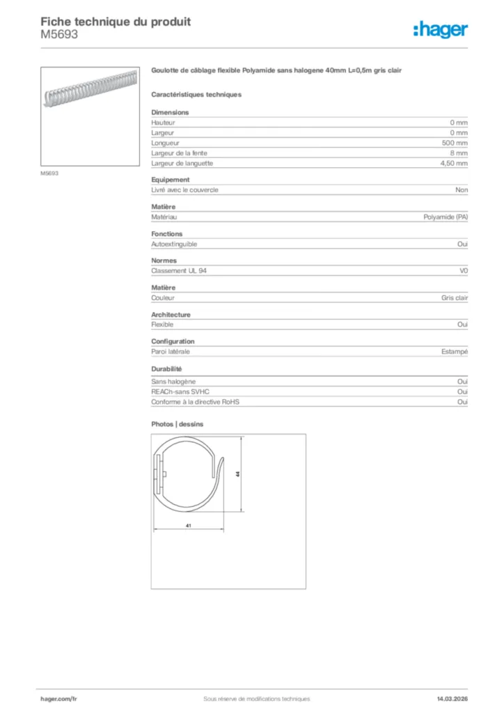 Image Hager Fiche technique du produit M5693 | Hager France