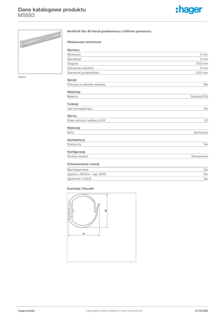 Zdjęcie Hager Dane katalogowe produktu M5693 | Hager Polska
