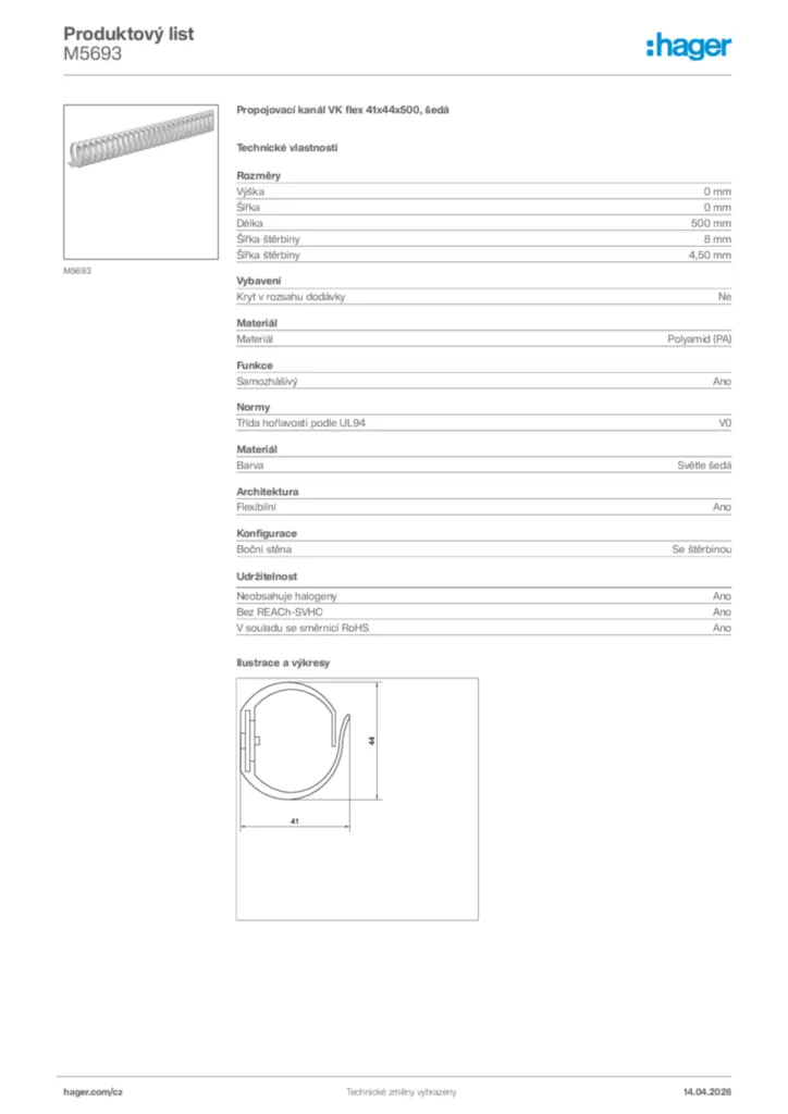 Obrázek Hager Product data sheet M5693 | Hager