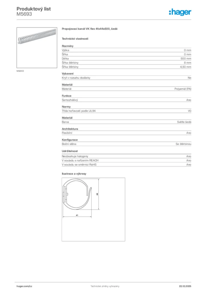Obrázek Hager Produktový list M5693 | Hager