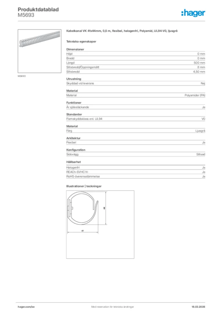 Bild Hager Produktdatablad M5693 | Hager Sverige