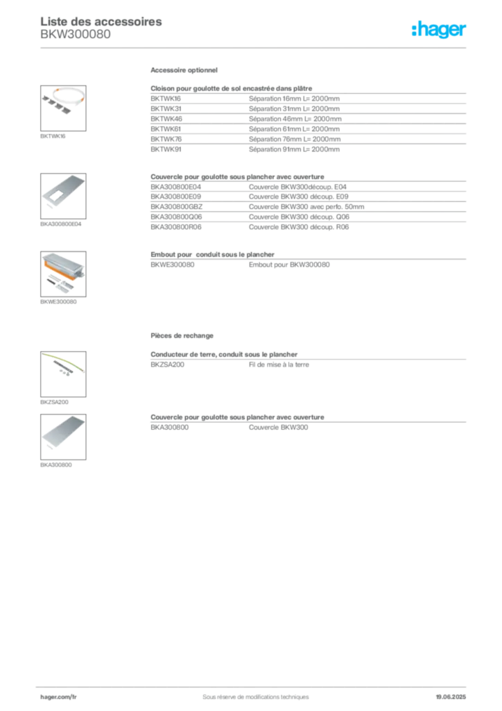 Image Hager Fiche technique du produit BKW300080 | Hager France