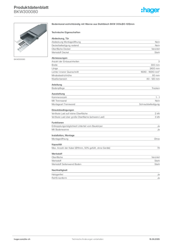 Bild Hager Produktdatenblatt BKW300080 | Hager Schweiz