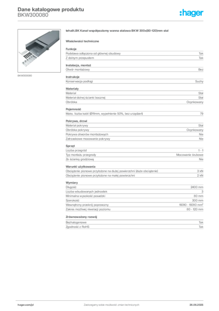 Zdjęcie Hager Dane katalogowe produktu BKW300080 | Hager Polska