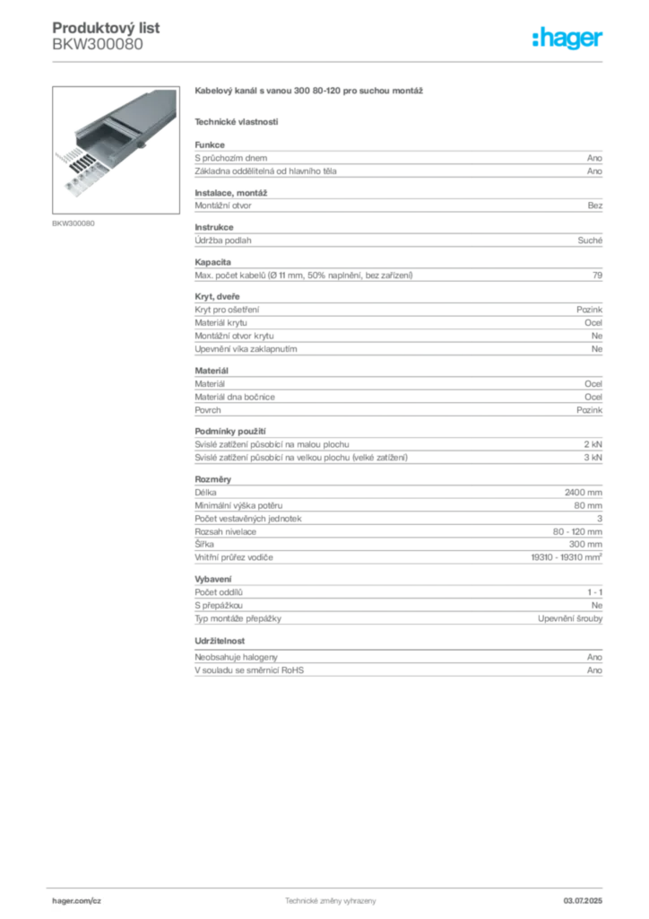 Obrázek Hager Produktový list BKW300080 | Hager