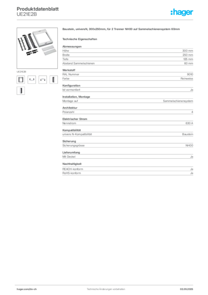 Bild Hager Produktdatenblatt UE21E2B | Hager Schweiz