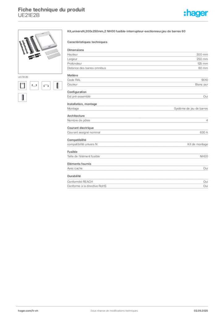Image Hager Fiche technique du produit UE21E2B | Hager Suisse