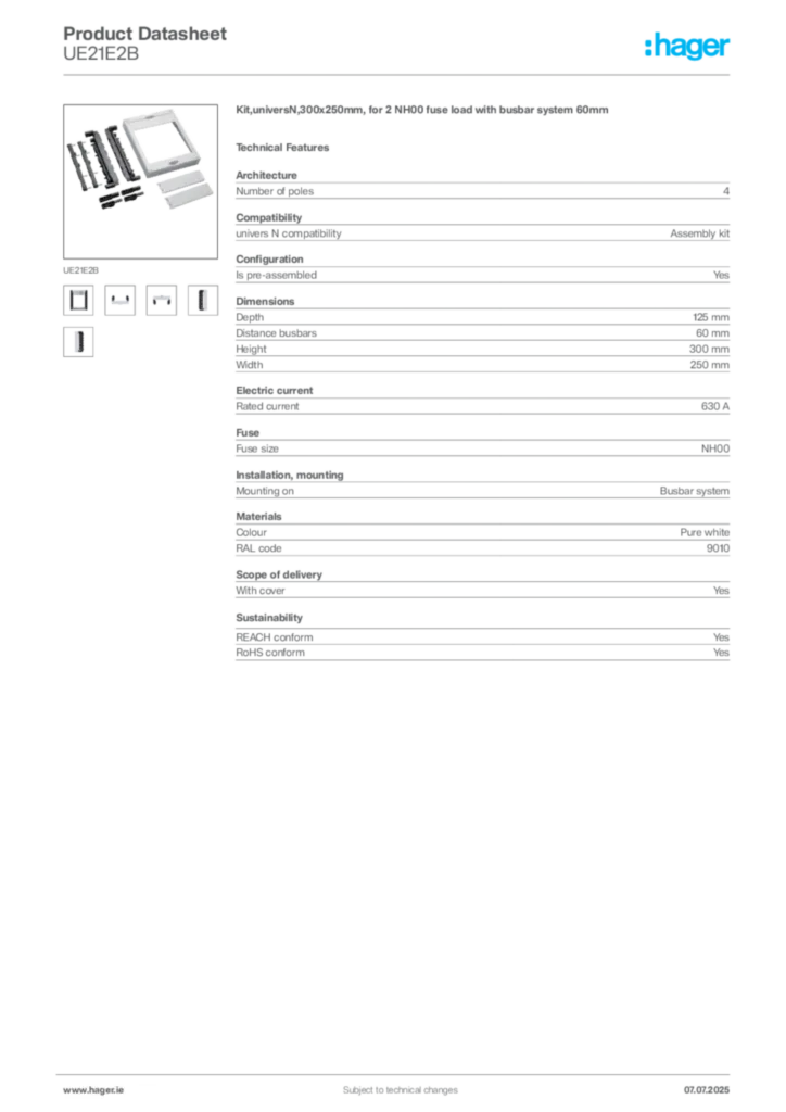 Image Hager Product data sheet UE21E2B  | Hager