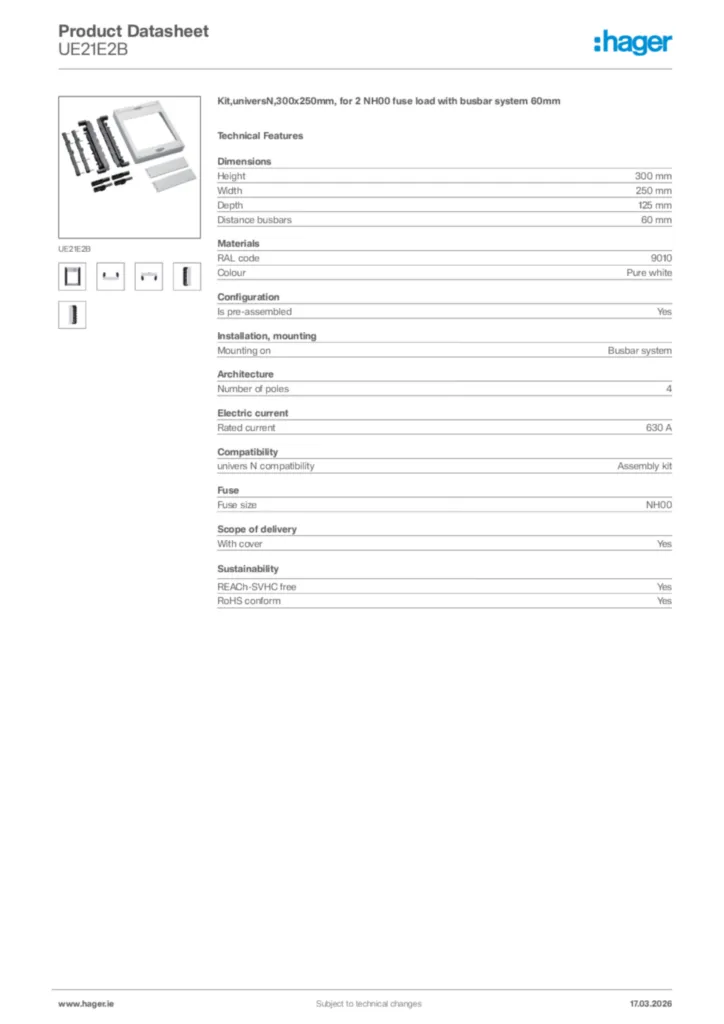 Image Hager Product data sheet UE21E2B  | Hager