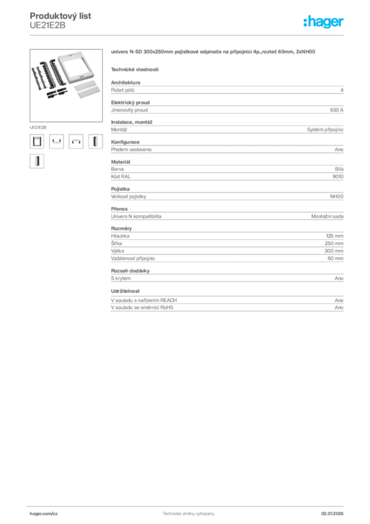 Obrázek Hager Produktový list UE21E2B | Hager