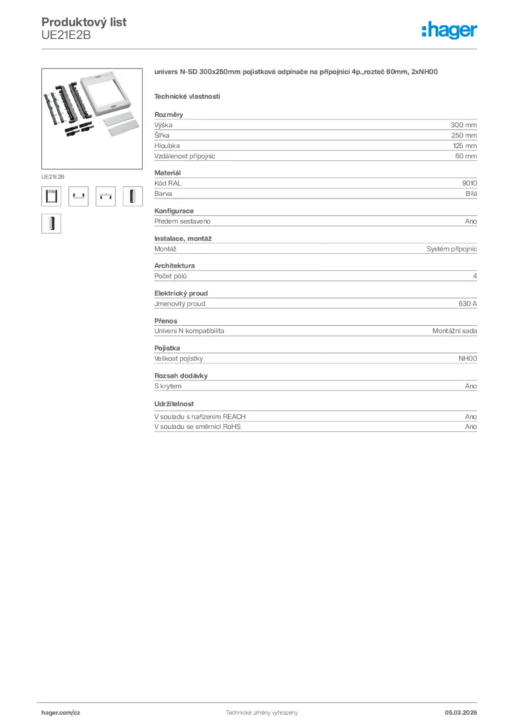 Obrázek Hager Product data sheet UE21E2B | Hager
