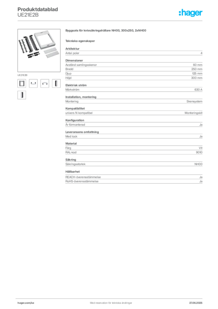 Bild Hager Produktdatablad UE21E2B | Hager Sverige