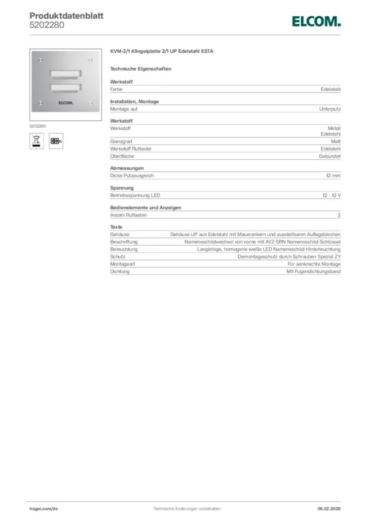 Bild Elcom Produktdatenblatt 5202280 | Hager Deutschland