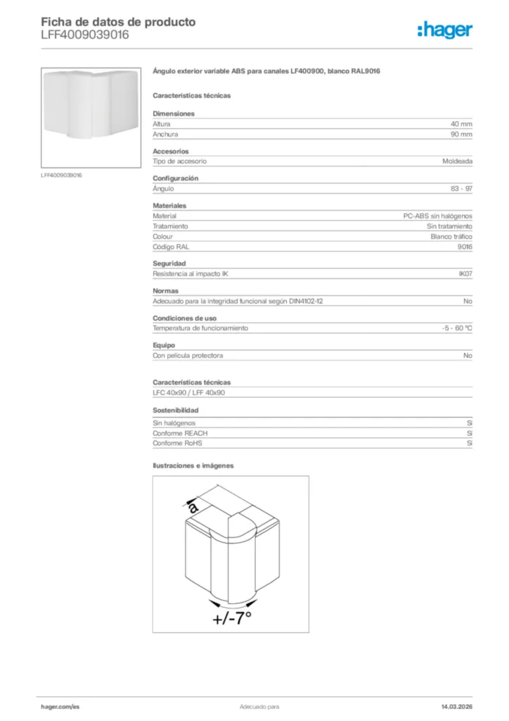 Imagen Hager Ficha de datos de producto LFF4009039016 | Hager España