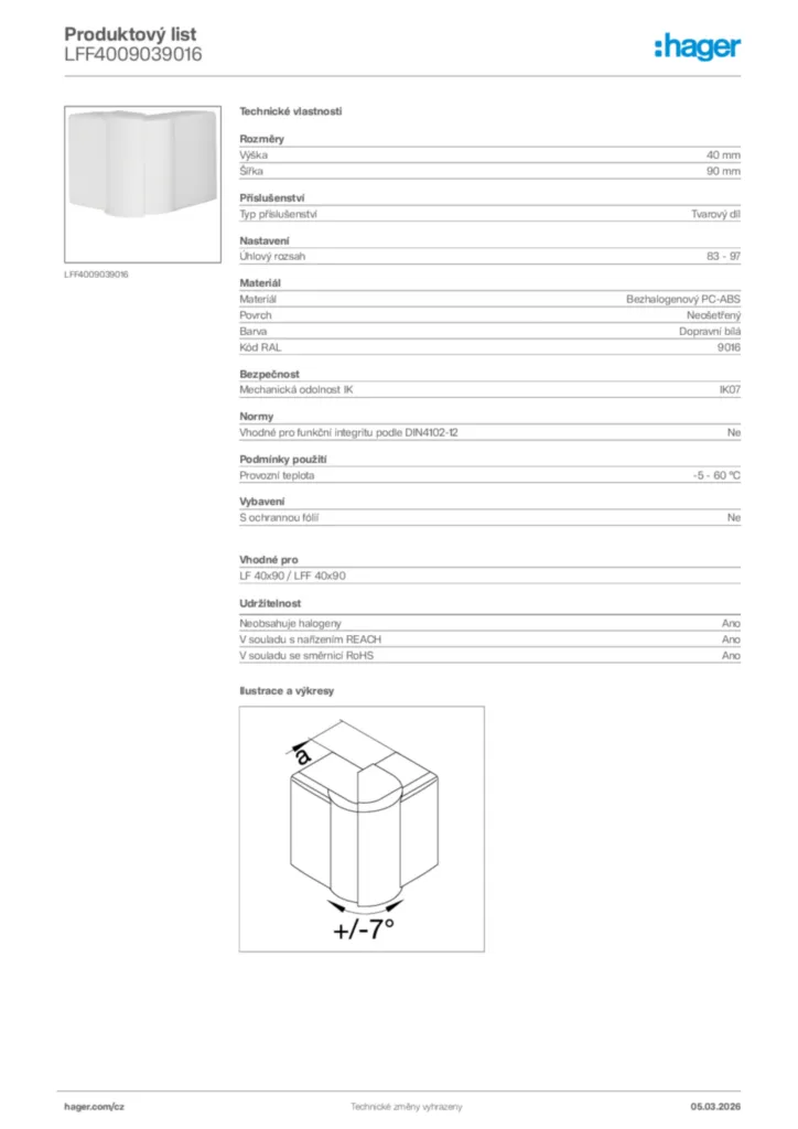 Obrázek Hager Product data sheet LFF4009039016 | Hager